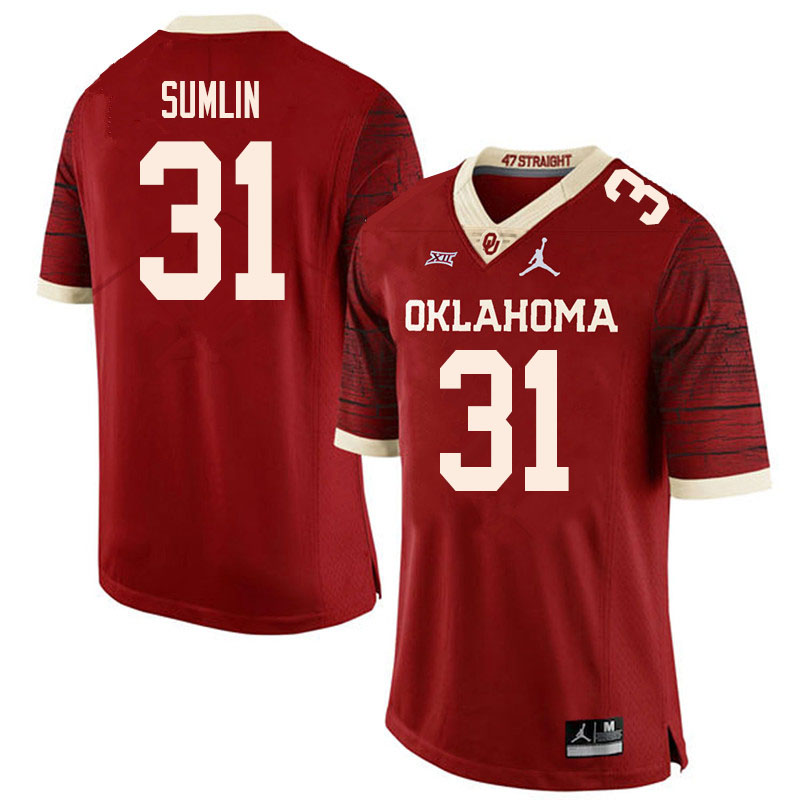Men #31 Jackson Sumlin Oklahoma Sooners College Football Jerseys Sale-Retro
